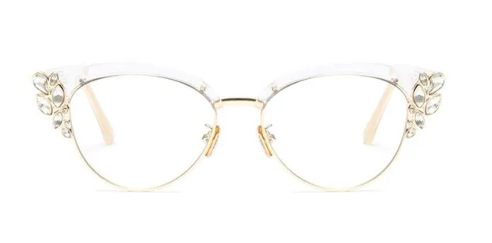 CCspace Women's Full Rim Rhinestone Cat Eye Alloy Frame Eyeglasses 45120