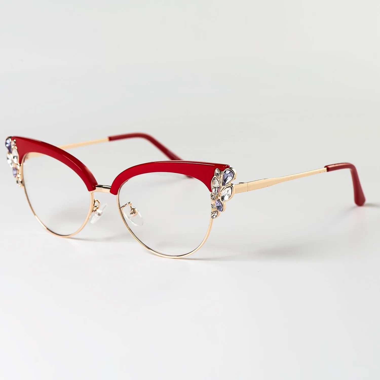 CCspace Women's Full Rim Rhinestone Cat Eye Alloy Frame Eyeglasses 45120
