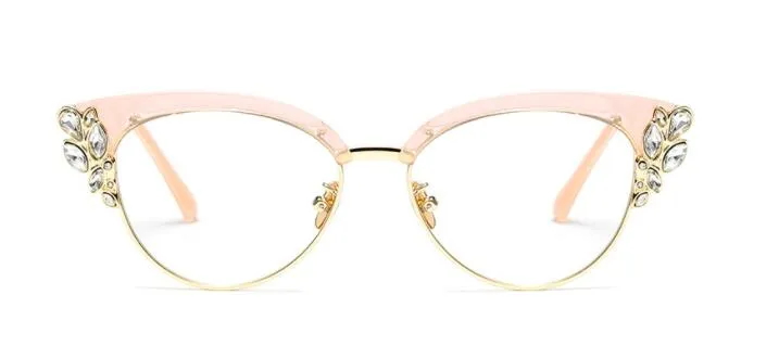 CCspace Women's Full Rim Rhinestone Cat Eye Alloy Frame Eyeglasses 45120