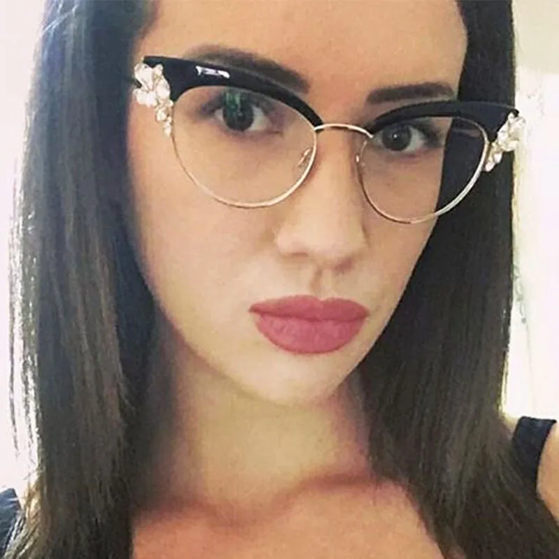 CCspace Women's Full Rim Rhinestone Cat Eye Alloy Frame Eyeglasses 45120