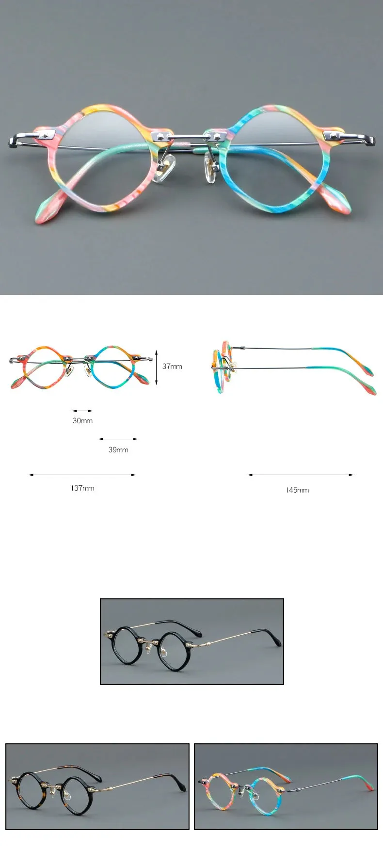 CCspace Women's Full Rim Round Acetate Alloy Eyeglasses 57170