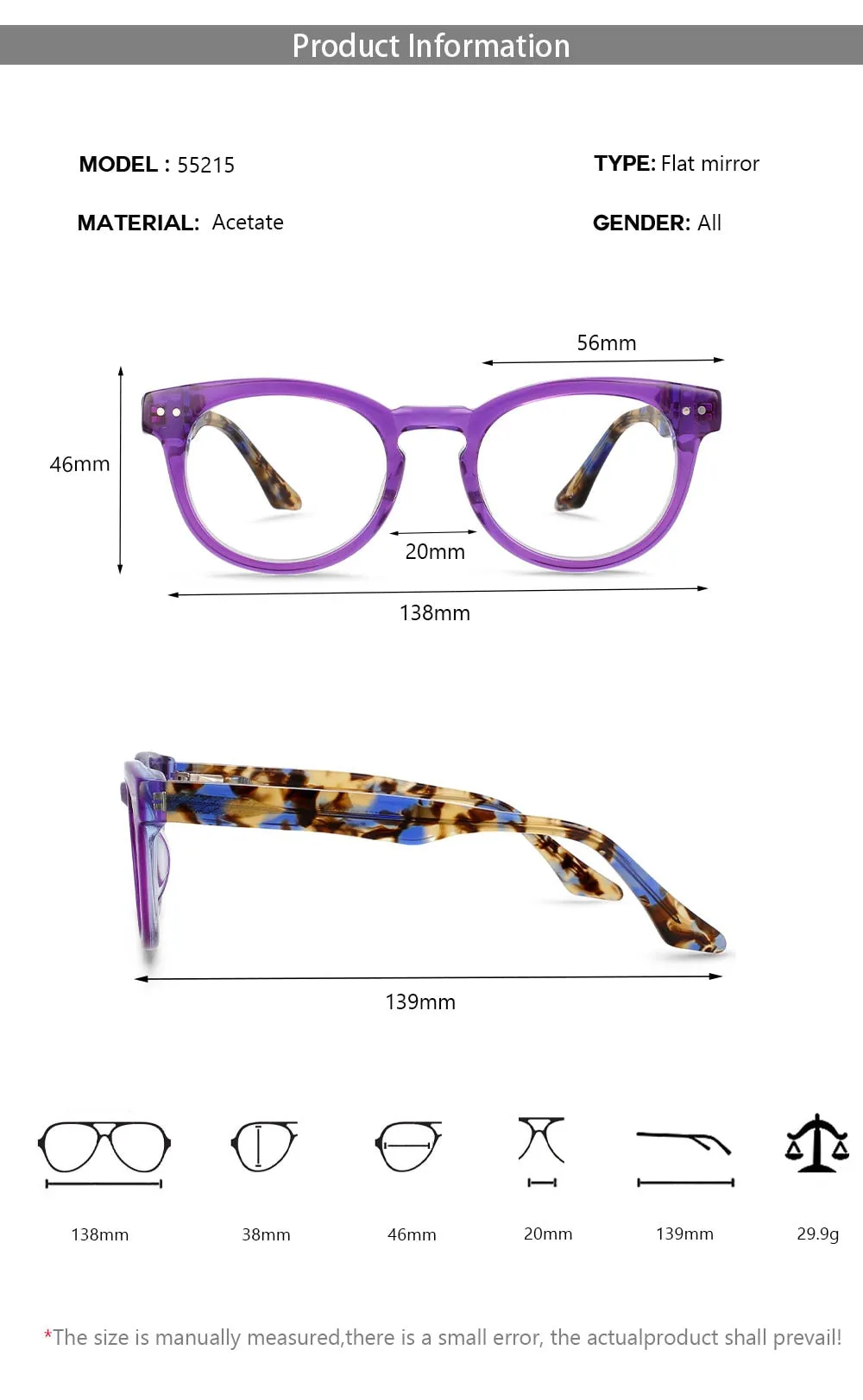 CCspace Women's Full Rim Round Acetate Eyeglasses 55215