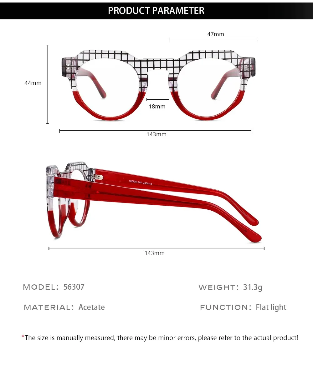 CCspace Women's Full Rim Round Acetate Reading Glasses R56307