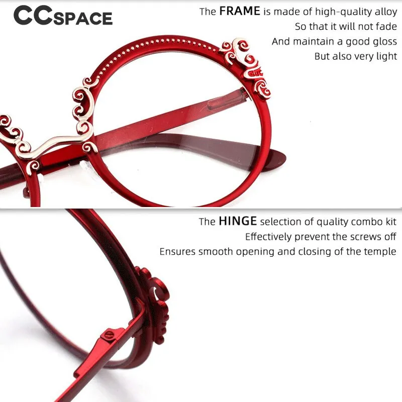 CCspace Women's Full Rim Round Alloy Eyeglasses 53265