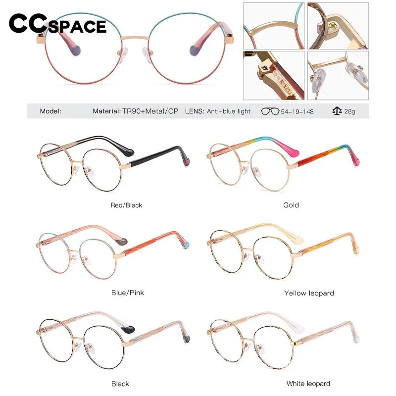 CCspace Women's Full Rim Round Tr 90 Titanium Eyeglasses 55008