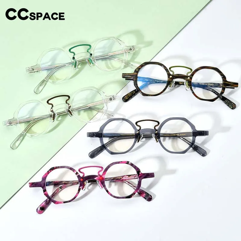 CCspace Women's Full Rim Small Polygon Round Double Bridge Acetate Eyeglasses 55059