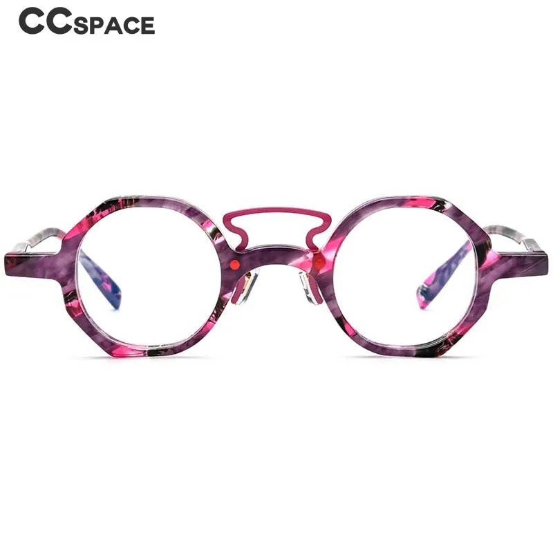CCspace Women's Full Rim Small Polygon Round Double Bridge Acetate Eyeglasses 55059