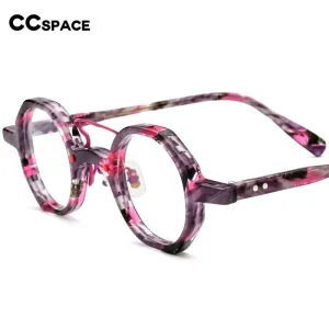 CCspace Women's Full Rim Small Polygon Round Double Bridge Acetate Eyeglasses 55059