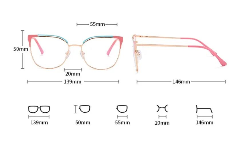 CCspace Women's Full Rim Square Cat Eye Alloy Eyeglasses 53363