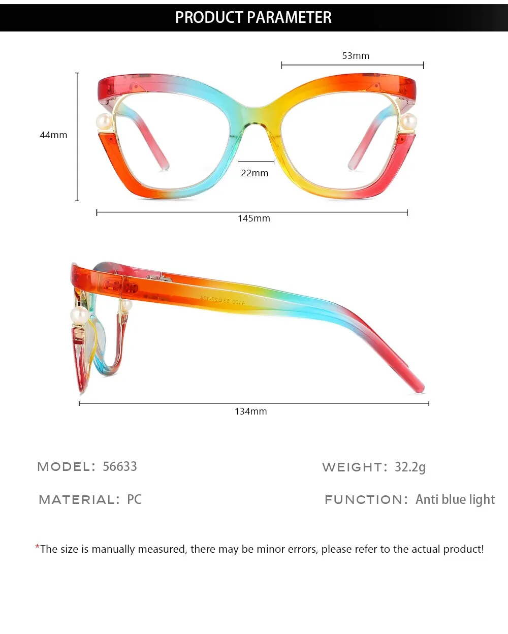 CCspace Women's Full Rim Square Cat Eye Tr 90 Titanium Eyeglasses 56633
