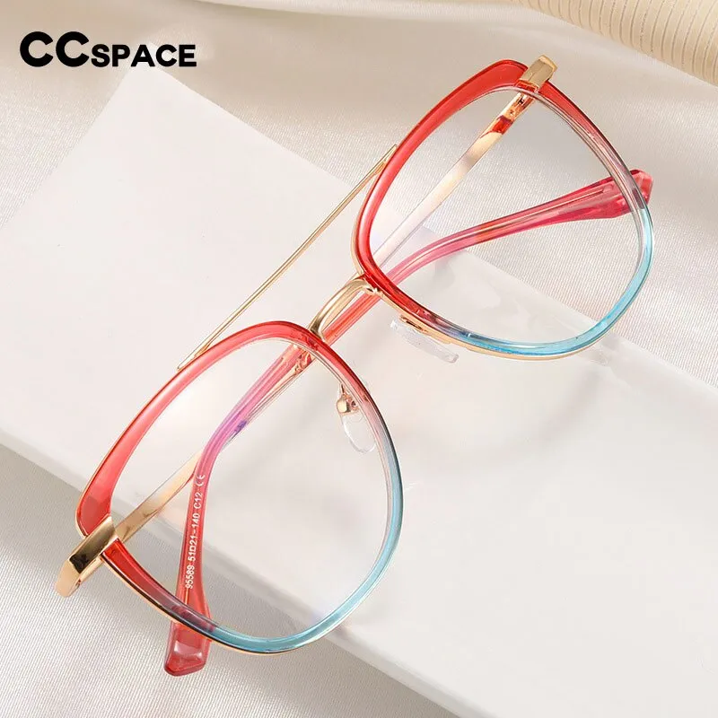 CCspace Women's Full Rim Square Double Bridge Tr 90 Titanium Eyeglasses 55988