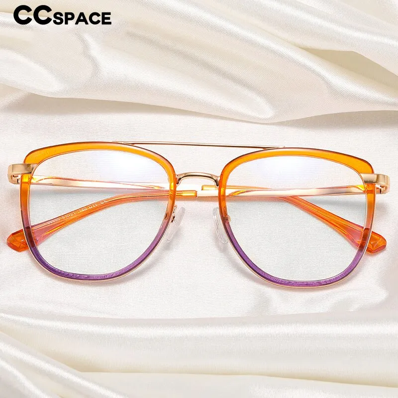 CCspace Women's Full Rim Square Double Bridge Tr 90 Titanium Eyeglasses 55988