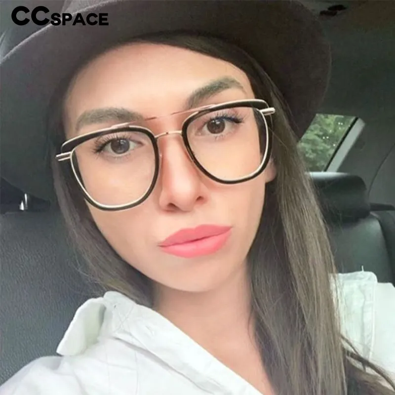CCspace Women's Full Rim Square Double Bridge Tr 90 Titanium Eyeglasses 55988
