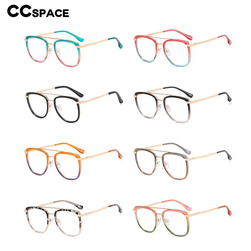 CCspace Women's Full Rim Square Double Bridge Tr 90 Titanium Eyeglasses 55988