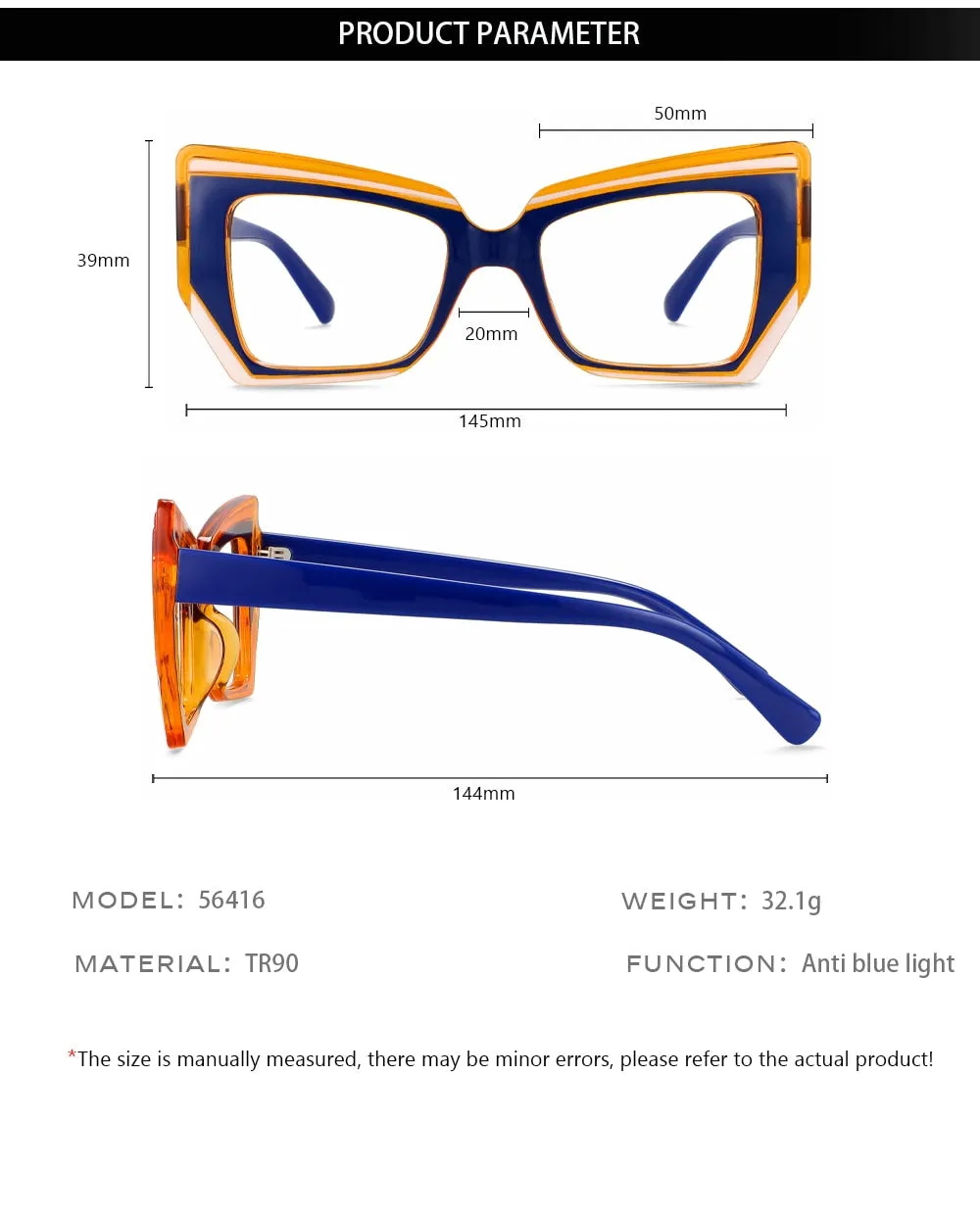 CCspace Women's Full Rim Square Tr 90 Eyeglasses 56416