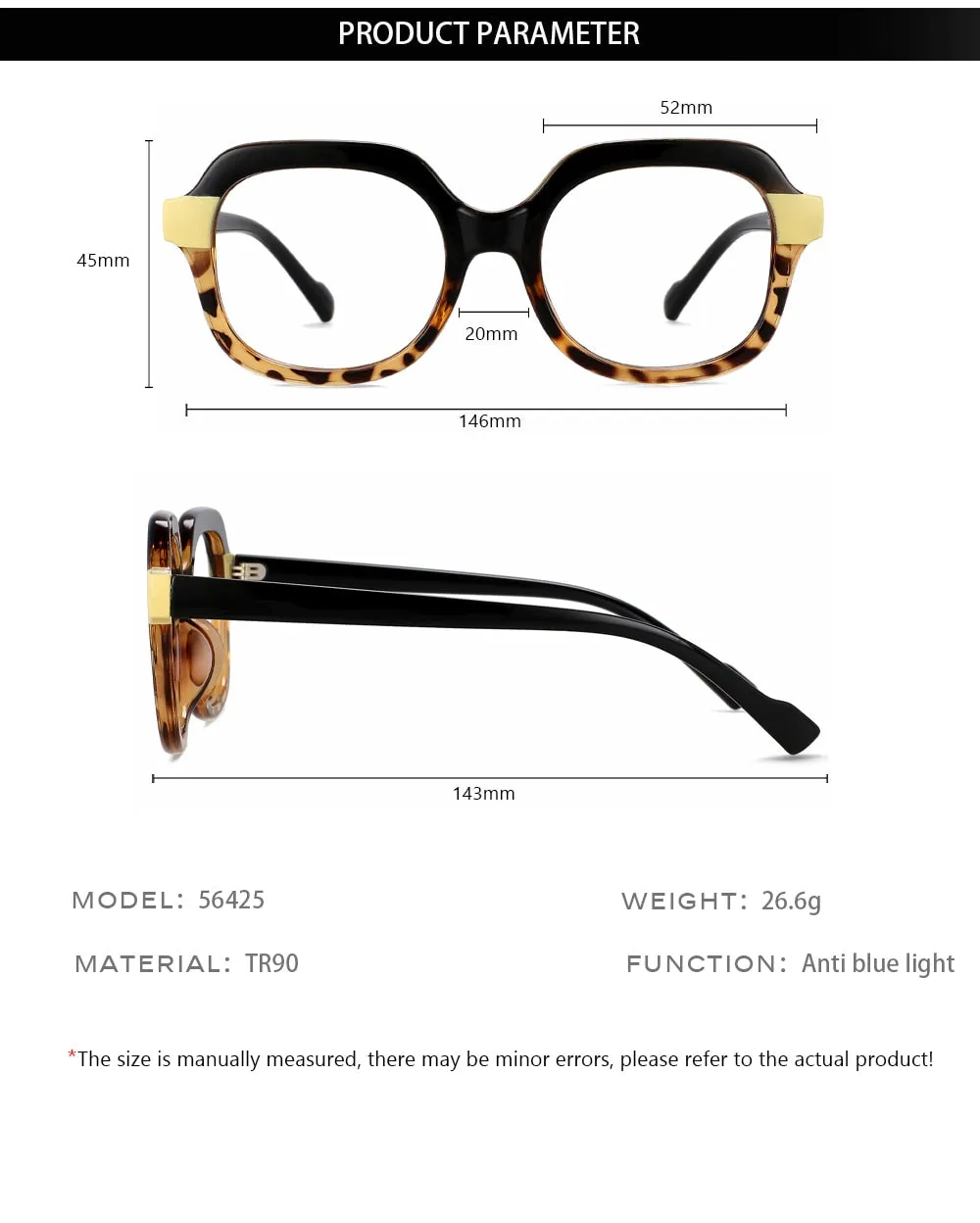 CCspace Women's Full Rim Square Tr 90 Titanium Eyeglasses 56425