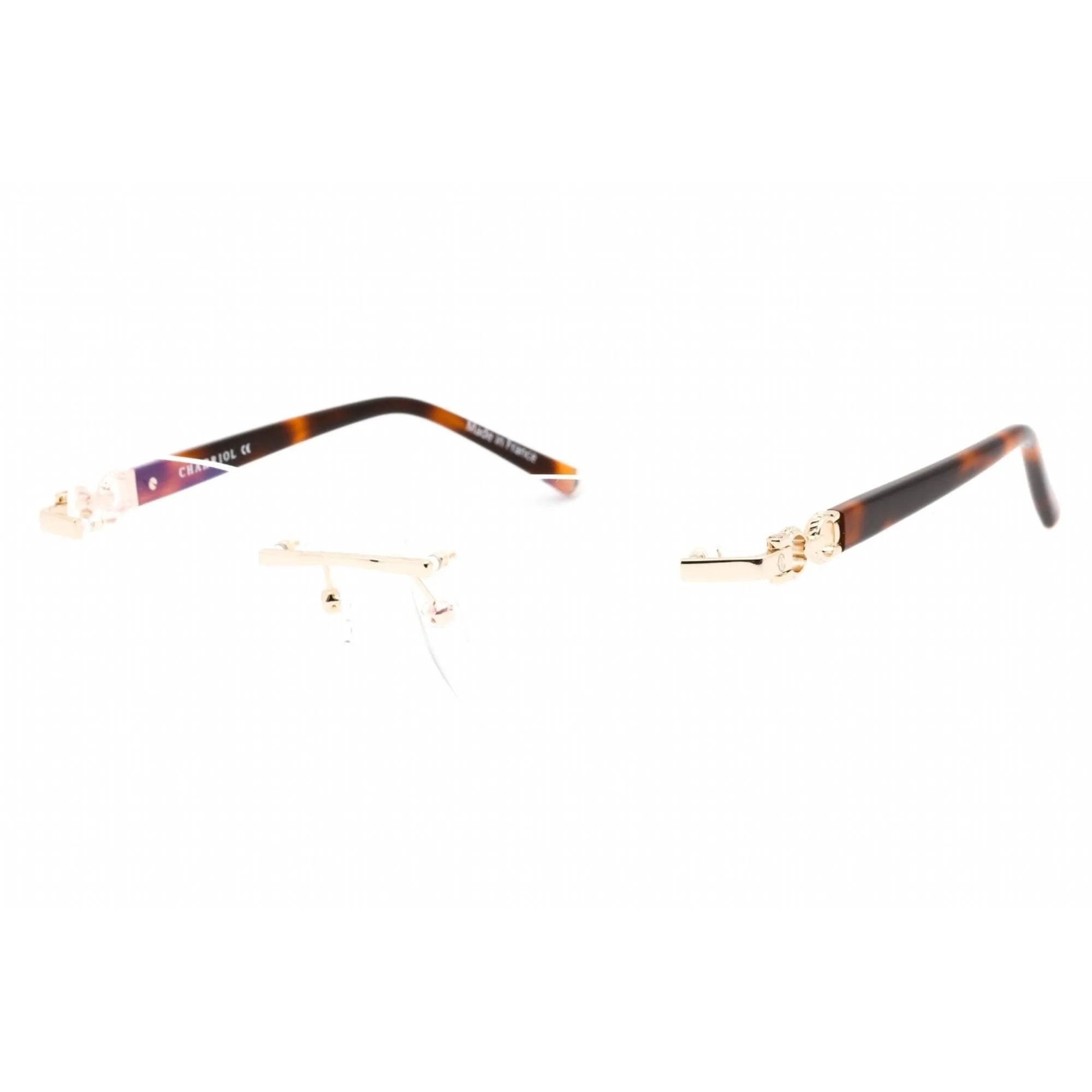 Charriol Men's Eyeglasses - Rimless Shiny Gold Rectangular Metal Frame | PC71057 C01
