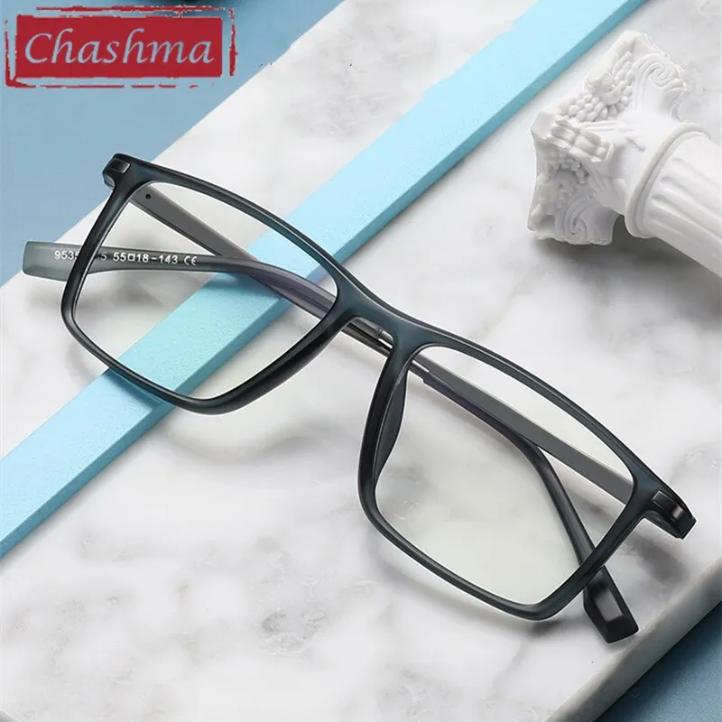 Chashma Men's Full Rim Square Tr 90 Titanium Spring Hinge Eyeglasses 95352