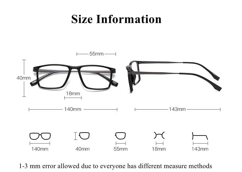 Chashma Men's Full Rim Square Tr 90 Titanium Spring Hinge Eyeglasses 95352