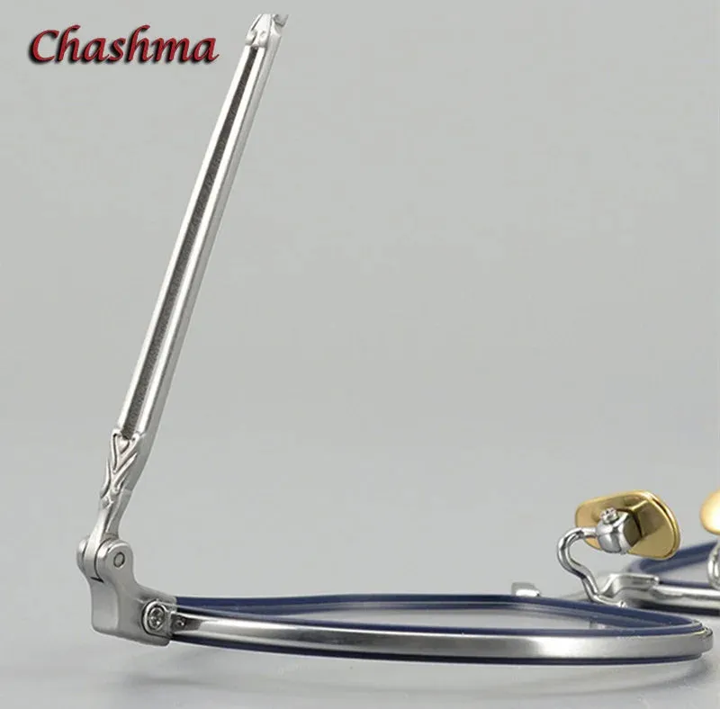 Chashma Ochki Unisex Full Rim Flat Top Round Titanium Eyeglasses 079