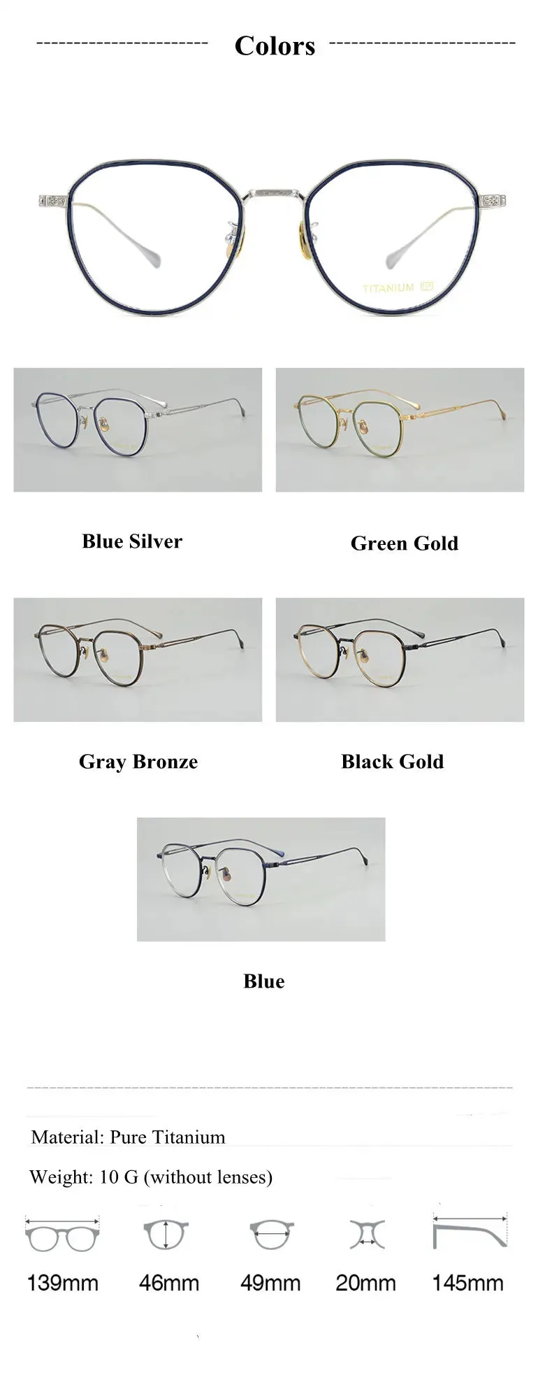 Chashma Ochki Unisex Full Rim Flat Top Round Titanium Eyeglasses 079