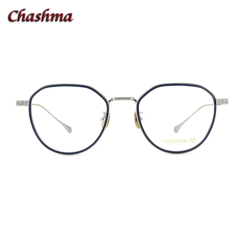 Chashma Ochki Unisex Full Rim Flat Top Round Titanium Eyeglasses 079