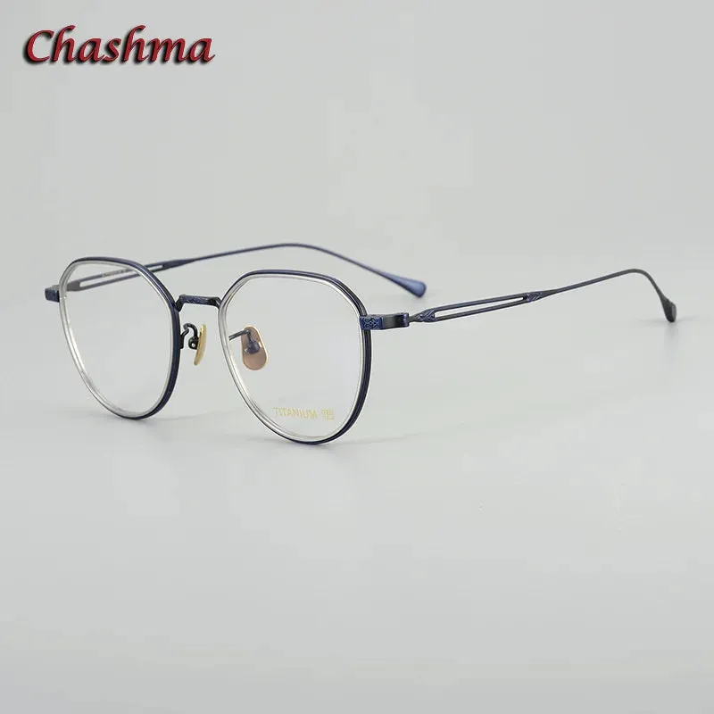 Chashma Ochki Unisex Full Rim Flat Top Round Titanium Eyeglasses 079