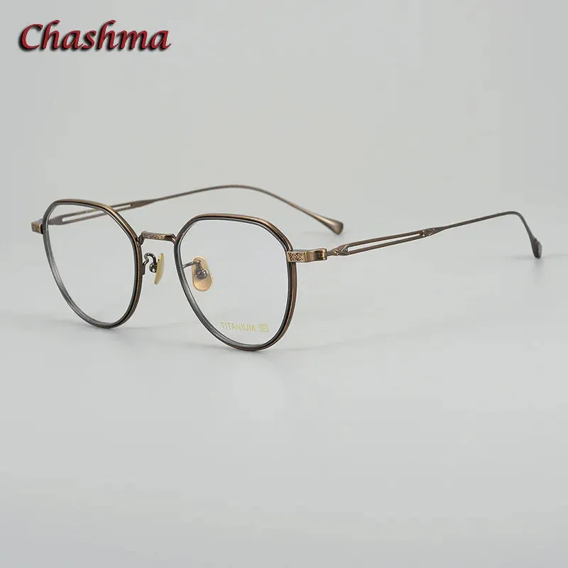 Chashma Ochki Unisex Full Rim Flat Top Round Titanium Eyeglasses 079