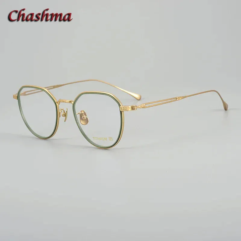Chashma Ochki Unisex Full Rim Flat Top Round Titanium Eyeglasses 079