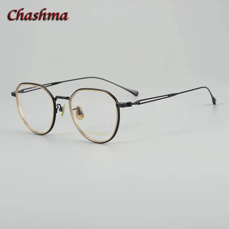 Chashma Ochki Unisex Full Rim Flat Top Round Titanium Eyeglasses 079