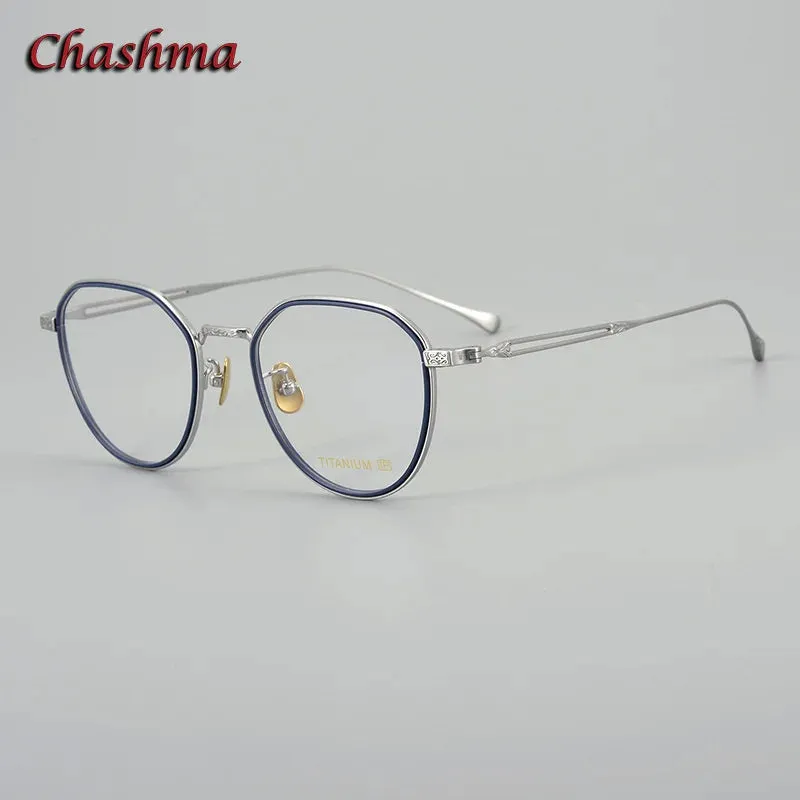 Chashma Ochki Unisex Full Rim Flat Top Round Titanium Eyeglasses 079