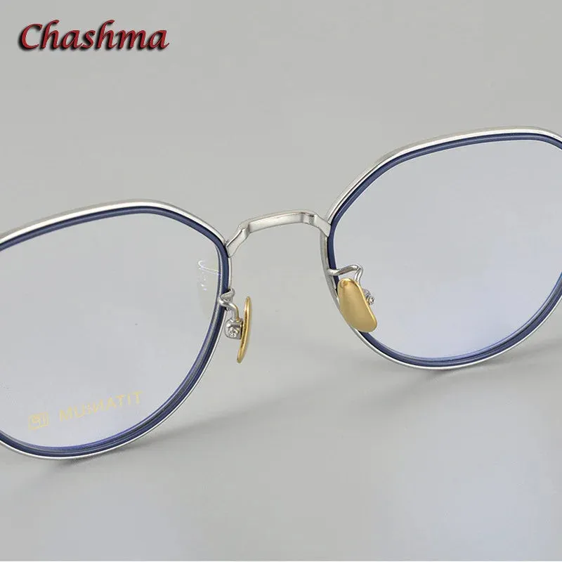 Chashma Ochki Unisex Full Rim Flat Top Round Titanium Eyeglasses 079