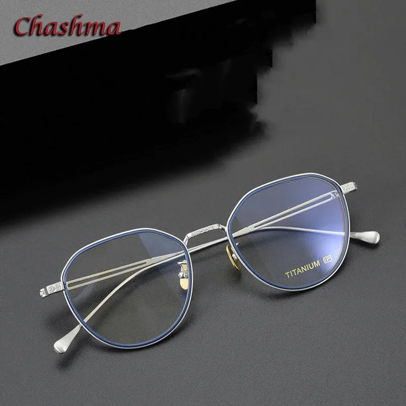 Chashma Ochki Unisex Full Rim Flat Top Round Titanium Eyeglasses 079