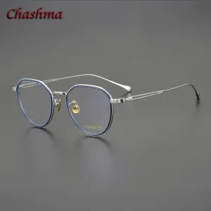 Chashma Ochki Unisex Full Rim Flat Top Round Titanium Eyeglasses 079