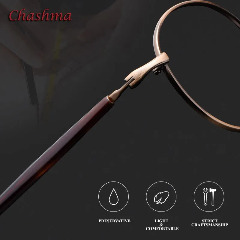 Chashma Ochki Unisex Full Rim Small Round Titanium Eyeglasses 2006