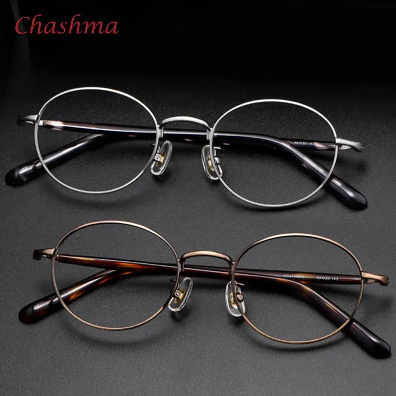 Chashma Ochki Unisex Full Rim Small Round Titanium Eyeglasses 2006