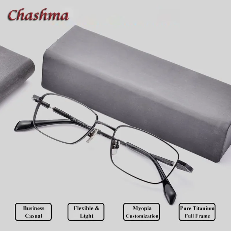 Chashma Ochki Unisex Full Rim Small Square Titanium Eyeglasses 85927