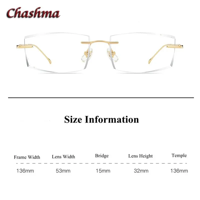 Chashma Ochki Unisex Rimless Square Titanium Eyeglasses 632