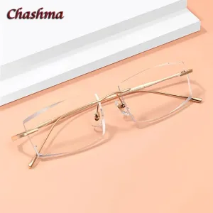 Chashma Ochki Unisex Rimless Square Titanium Eyeglasses 632