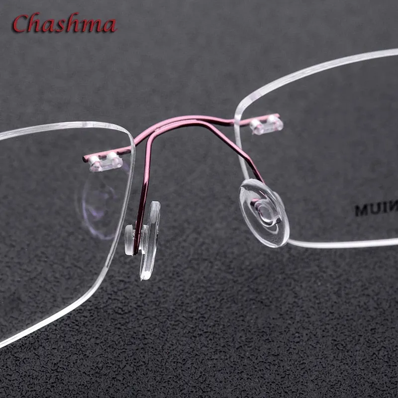 Chashma Ochki Unisex Rimless Square Titanium Eyeglasses 9609