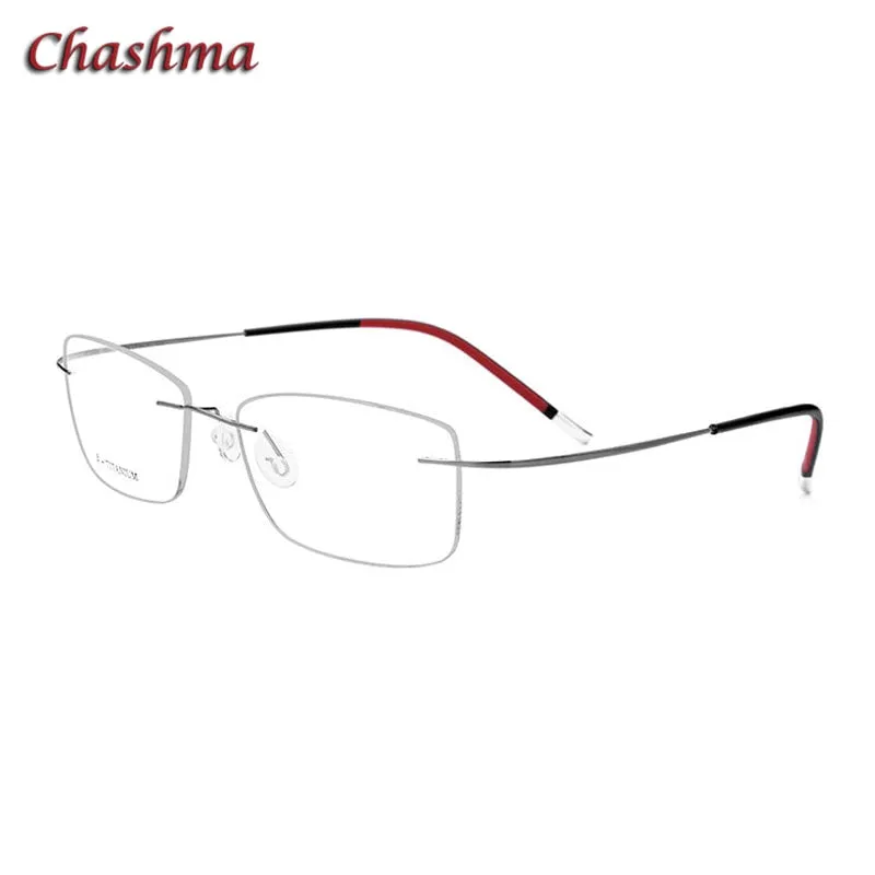 Chashma Ochki Unisex Rimless Square Titanium Eyeglasses 9609