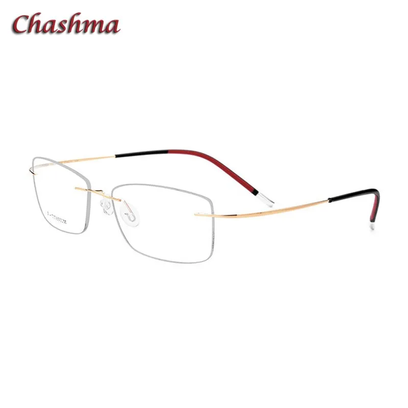 Chashma Ochki Unisex Rimless Square Titanium Eyeglasses 9609