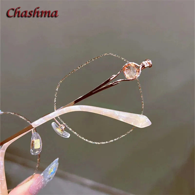 Chashma Ochki Women's Rimless Flat Top Round Titanium Eyeglasses 88301