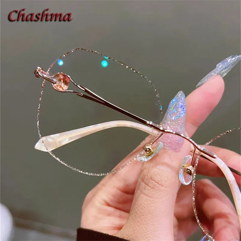Chashma Ochki Women's Rimless Flat Top Round Titanium Eyeglasses 88301