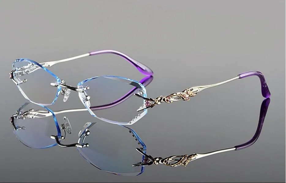 Chashma Ochki Women's Rimless Rectangle Titanium Eyeglasses  Tint Demo Lenses 8036b