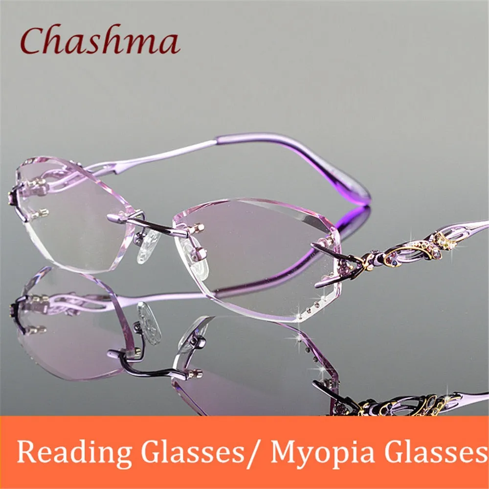 Chashma Ochki Women's Rimless Rectangle Titanium Eyeglasses  Tint Demo Lenses 8036b