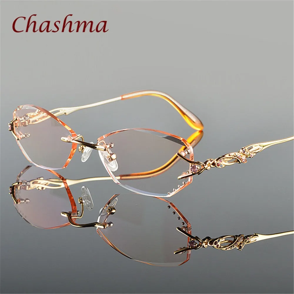 Chashma Ochki Women's Rimless Rectangle Titanium Eyeglasses  Tint Demo Lenses 8036b