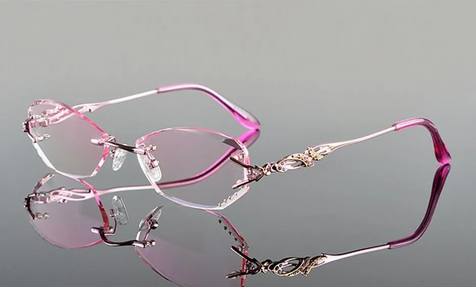 Chashma Ochki Women's Rimless Rectangle Titanium Eyeglasses  Tint Demo Lenses 8036b