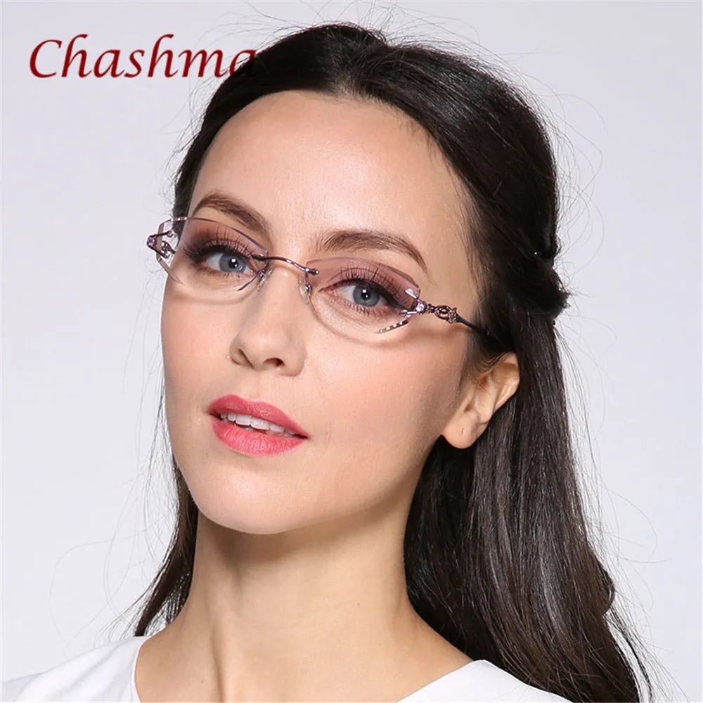 Chashma Ochki Women's Rimless Rectangle Titanium Eyeglasses  Tint Demo Lenses 8036b