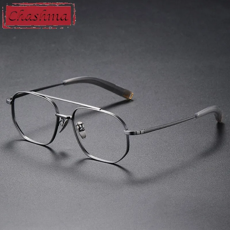 Chashma Ottica Men's Full Rim Polygon Square Titanium Double Bridge Eyeglasses 07518